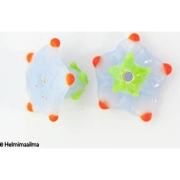 Lamppuhelmi kukka 16x17 mm, vaaleansininen + oranssit terälehtien päät, 1 kpl