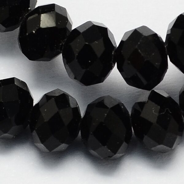 Lasihelmi fasetti abakus musta n. 12 x 8 mm, 10 kpl