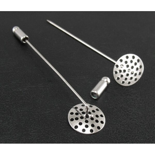 Koruneula / rintaneula reikäpohjalla 61 mm, reikäpohja n. 13,5 mm, platinanvärinen, 1 kpl