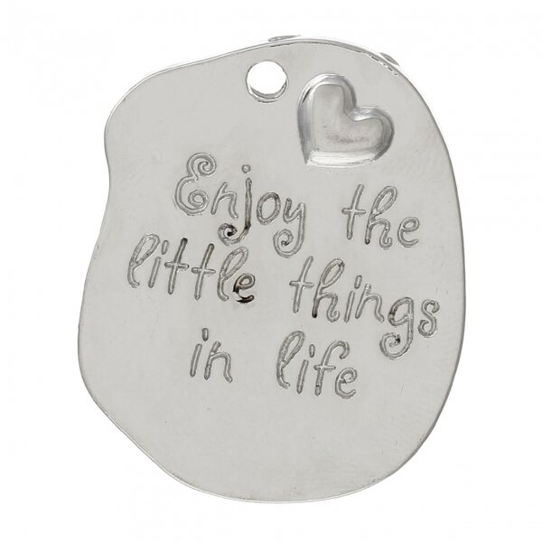 Riipus "Enjoy the little things in life" 33 x 27 mm hopeanvärinen, 1 kpl