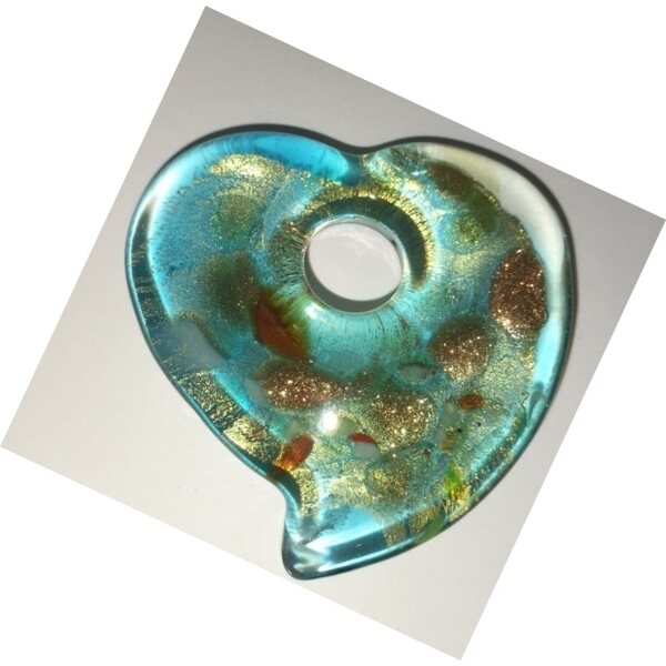 Foliohelmi lasiriipus 24K kullalla turkoosi, 41x40 mm, 1 kpl