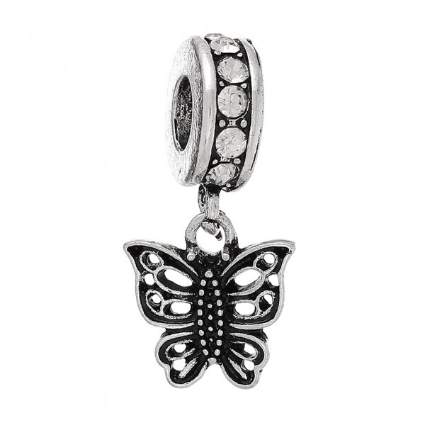 Pandora riipus perhonen kirkkailla kristalleilla antiikkihopea 25 x 12 mm, 1 kpl