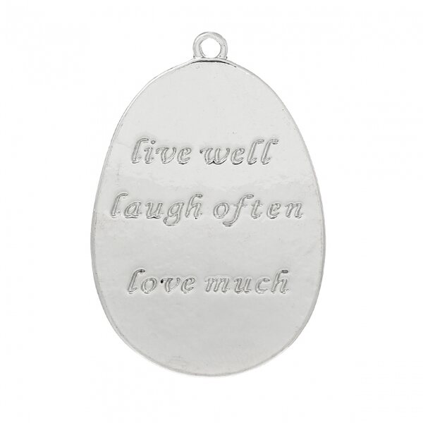II-LAATU! Riipus "live well, laugh often, love much" 41 x 28 mm hopeanvärinen, 1 kpl