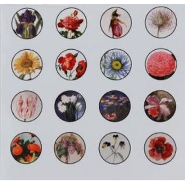 Paperikuvat / Collage sheet kukat, kuva pyöreä 18 mm, 32 kuvaa