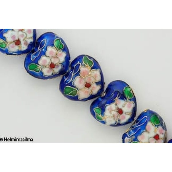 Cloisonne-helmi sydän tummansininen 22 mm, 1 kpl