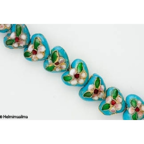 Cloisonne-helmi sydän aqua 16 mm, 1 kpl