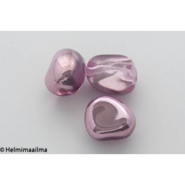 Estrela Lasihelmi nugetti vaaleanpunainen + vaaleanpunainen kiiltäväpintainen päällyste, 15x13x10 mm, 1 kpl