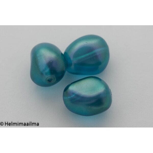 Estrela lasihelmi nugetti läpinäkyvä hohtavapintainen tumma turkoosi, 15x13x10 mm, 1 pc