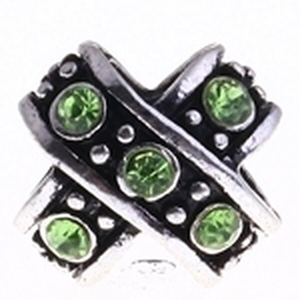 Pandora metallihelmi vaaleanvihreillä kristalleilla antiikkihopea 10 x 10 x 11 mm, 1 kpl