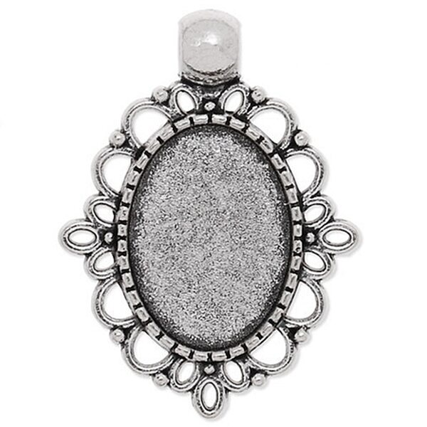 Täytettävä korupohja riipus soikea platinanvärinen 24 x 32,3 mm, 4 kpl