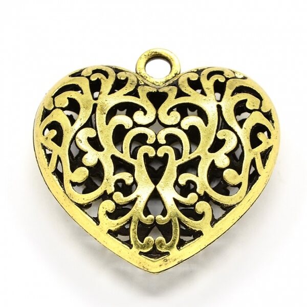 Riipus filigree sydän 50 mm antiikkikullan värinen, 1 kpl