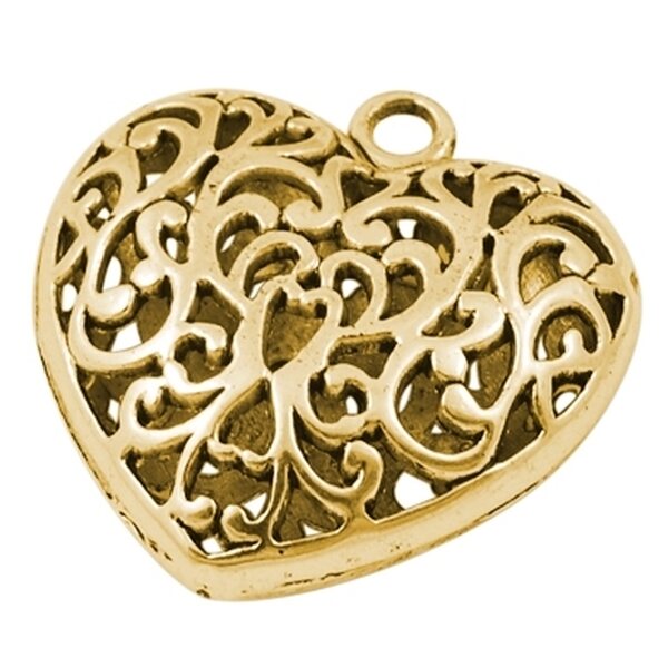 Riipus filigree sydän 36 mm antiikkikullan värinen, 1 kpl