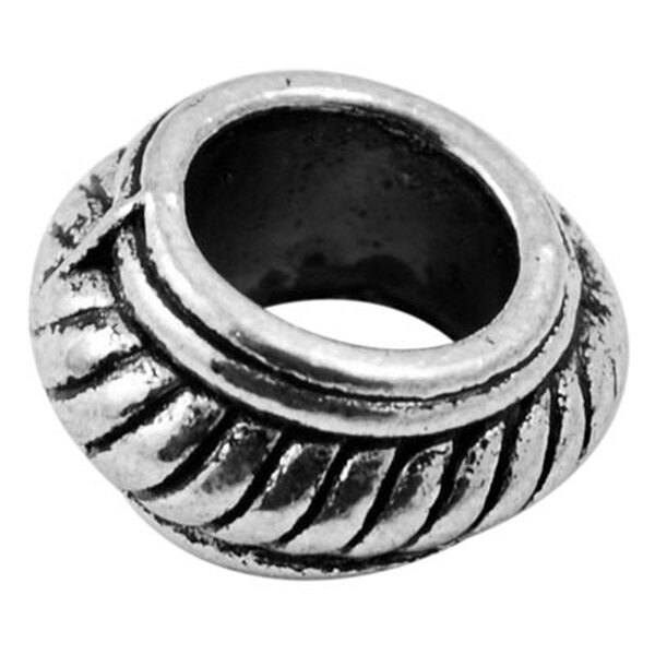 Isoreikäinen metallihelmi rondelli viistekuvio 15,5 x 9 mm antiikkihopea, 2 kpl