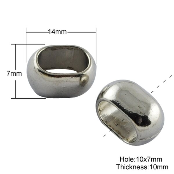 Isoreikäinen metallihelmi ovaali 14 x 10 x 7 mm antiikkihopea, 2 kpl