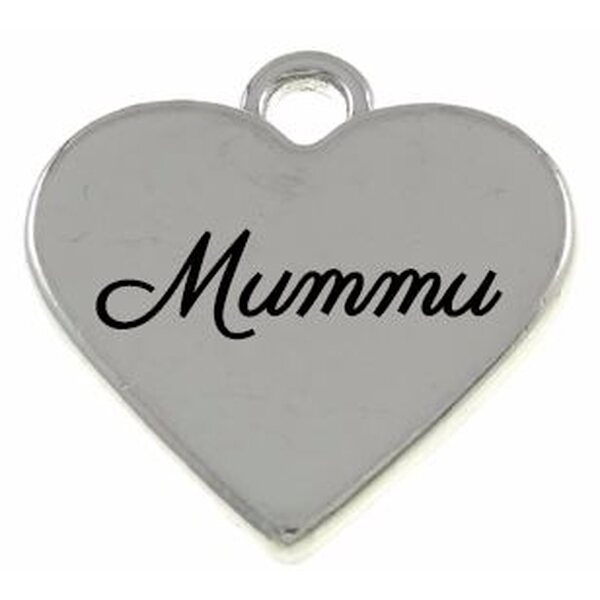 Riipus sydän "Mummu" hopeanvärinen 17,5 x 17 x 3 mm, 1 kpl