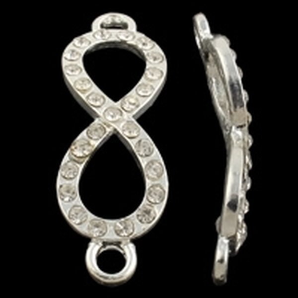 Korulinkki Eternity/Infinity hopeanvärinen kirkkailla kristalleilla, 32 x 10 mm, 1 kpl