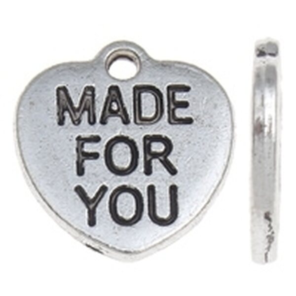 Riipus sydän "Made for you" antiikkihopea 15 x 16 mm, 10 kpl