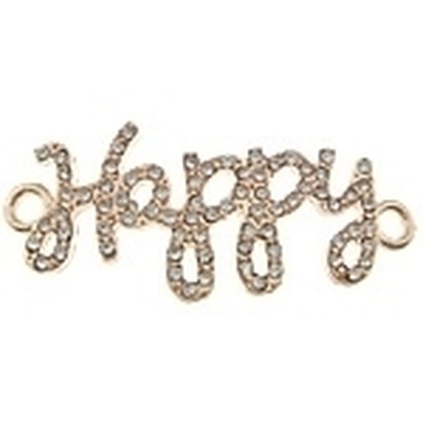 Korulinkki "Happy" kirkkailla kristalleilla hopean värinen 46 x 16 mm, 1 kpl