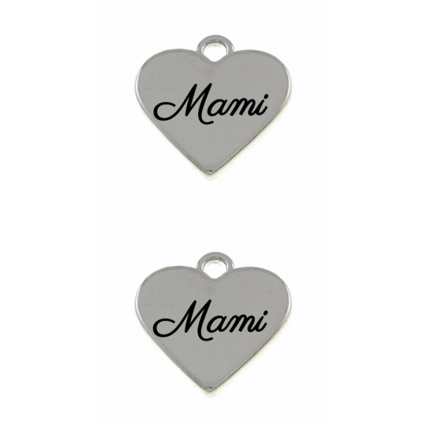 Riipus sydän "Mami" hopeanvärinen 17,5 x 17 x 3 mm