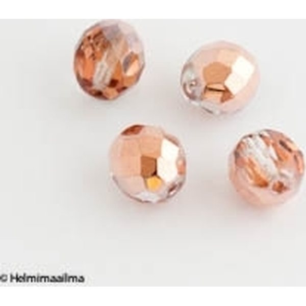 Tsekkiläinen lasihelmi pyöreä särmikäs 10 mm, kirkas puoliksi AB kuparoitu, 5 kp