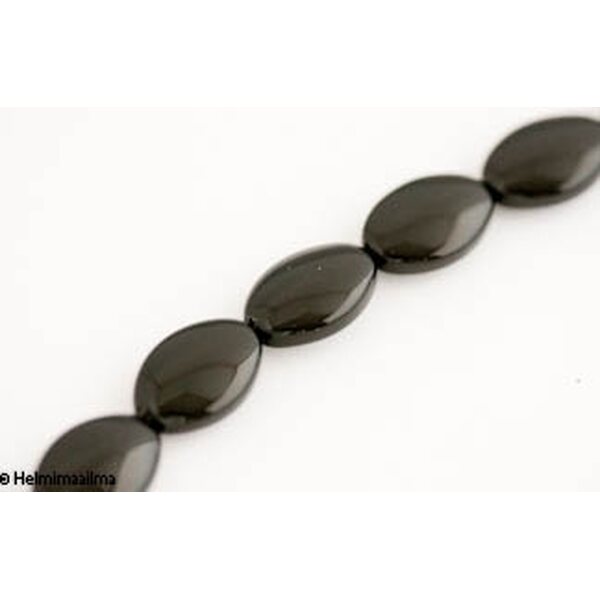 Lasihelmi musta litteä ovaali 13x19 mm, n. 31 cm nauha