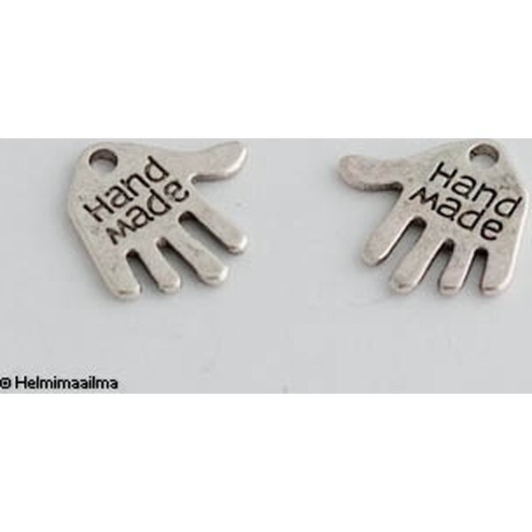 Riipus tiibetinhopeinen käsi "Hand Made" n. 13 mm, 10 kpl