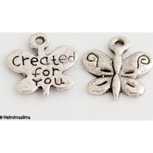Riipus tiibetinhopeinen perhonen "Created for you" n. 13,5 mm, 10 kpl