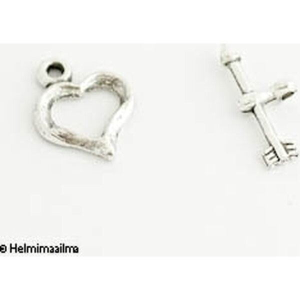 Tiibetinhopeinen salpalukko sydän 12 mm, salpa n. 18,5 mm, 4 paria