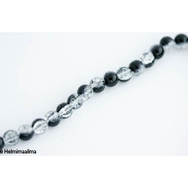 Särölasihelmi pyöreä 10 mm musta-kirkas, n. 81 cm nauha