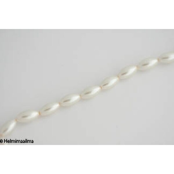Helmiäislasihelmi riisi valkoinen 16x8 mm, n. 81 cm nauha
