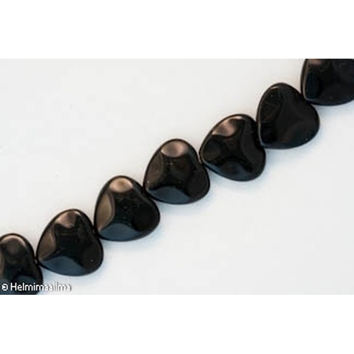 Musta obsidiaani sydän, viistotut aaltomaiset reunat, 20x20 mm, 4 kpl