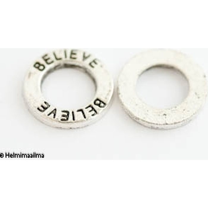 Metallihelmi rengas "Believe" n. 14 mm, 5 kpl