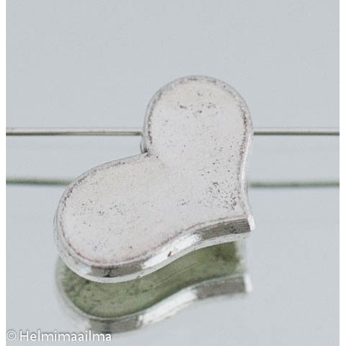 Metallihelmi sydän 20 x 14 x 3 mm antiikkihopea, 2 kpl
