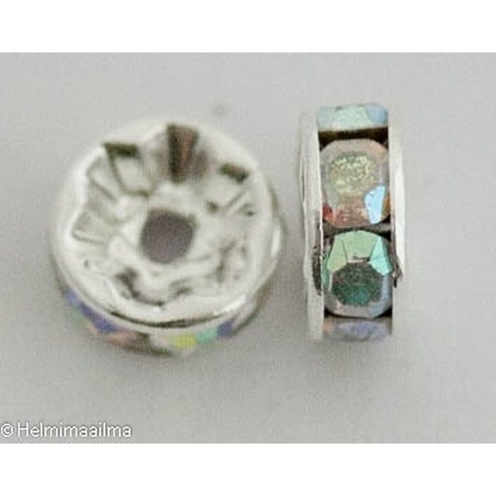 Metallihelmi kristallistrassirondelli 8 mm kirkkaat AB väriset strassit, 1 kpl