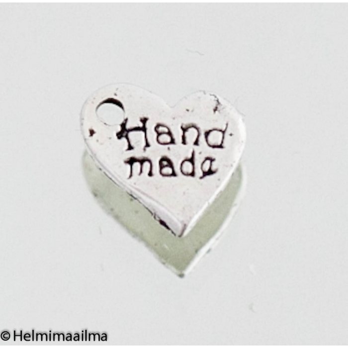 Riipus sydän "Hand made" 9 mm antiikkihopea, 10 kpl