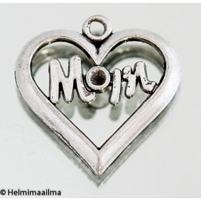 Riipus sydän "MOM" 20 mm antiikkihopea, 8 kpl