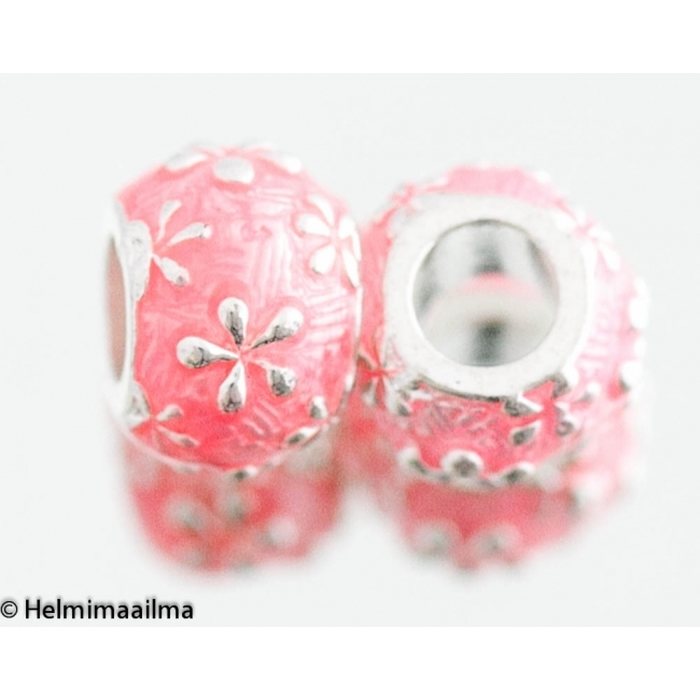 Pandora metallihelmi emaloitu pinkki kukilla 12 x 9 mm, 1 kpl