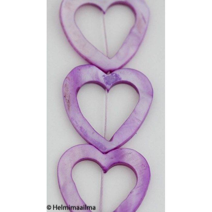 Simpukankuorihelmi sydän 30 mm violetti, n. 35 cm nauha