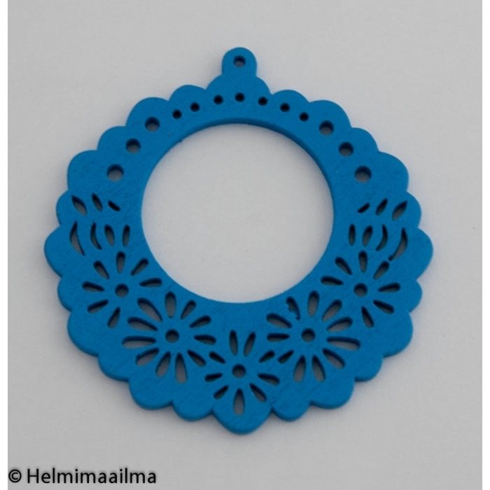 Riipus puinen kukkakuvioinen pyöreä sininen 50 mm, 2 kpl