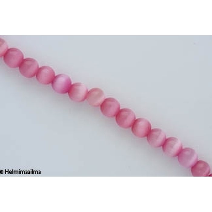 Kissansilmälasihelmi pyöreä 8 mm, vaaleanpunainen, 40 cm nauha