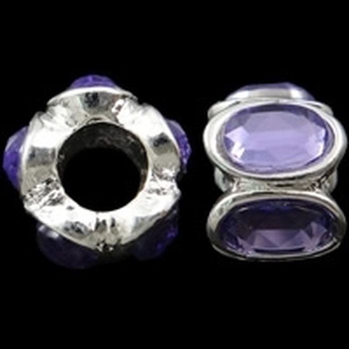 Pandora metallihelmi violeteilla strasseilla hopeanvärinen 11 x 8 mm, 1 kpl