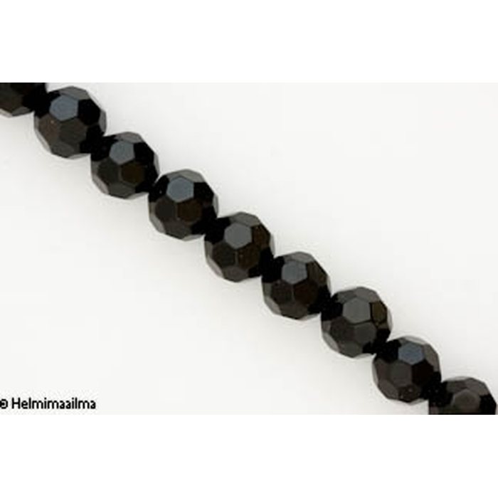 Kristallihelmi särmikäs pyöreä 12 mm, musta, n. 34 cm nauha