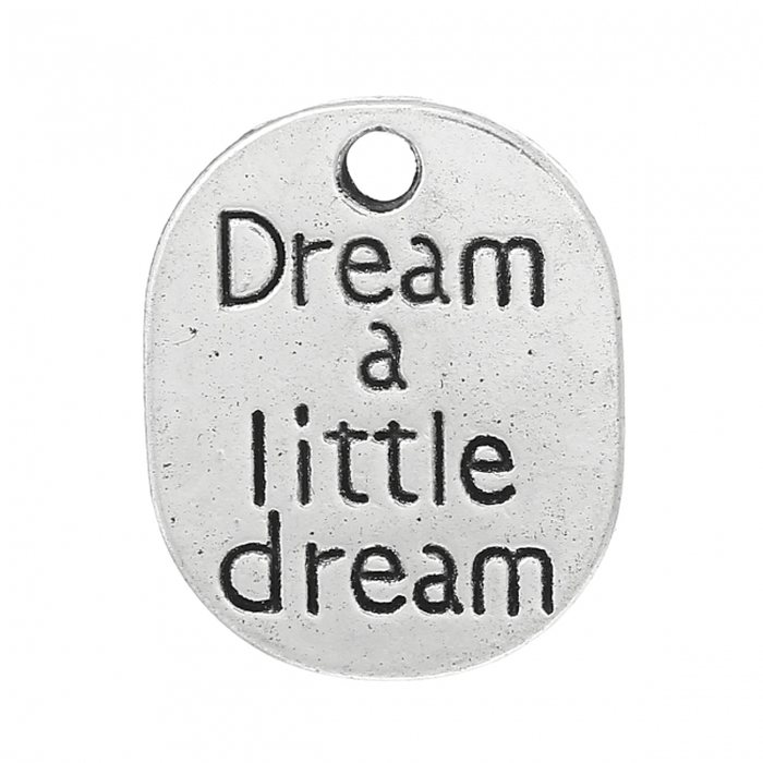 Riipus "Dream a little dream" 22 x 18 mm antiikkihopea, 4 kpl