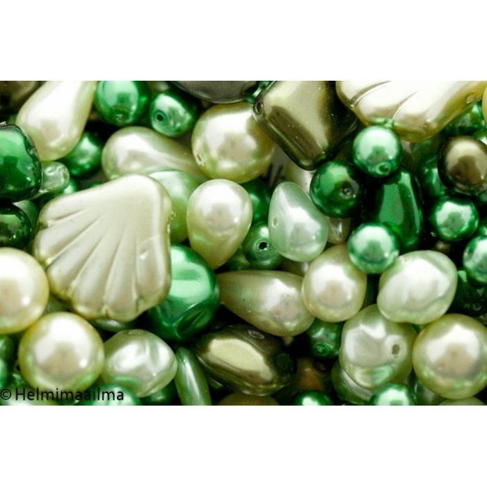 Preciosa N helmiäislasihelmilajitelma vihreät helmet, 100 grammaa