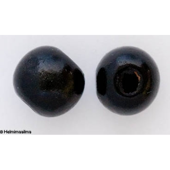 Puuhelmi musta pyöreä 12 mm, 10 kpl