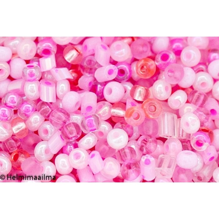 Tsekkiläinen siemenhelmilajitelma pinkit + vaaleanpunaiset helmet, 35 grammaa