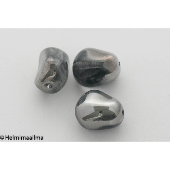 Estrela lasihelmi nugetti harmaa + hopeanvärinen kiiltäväpintainen päällyste, 15x13x10 mm, 1 kpl