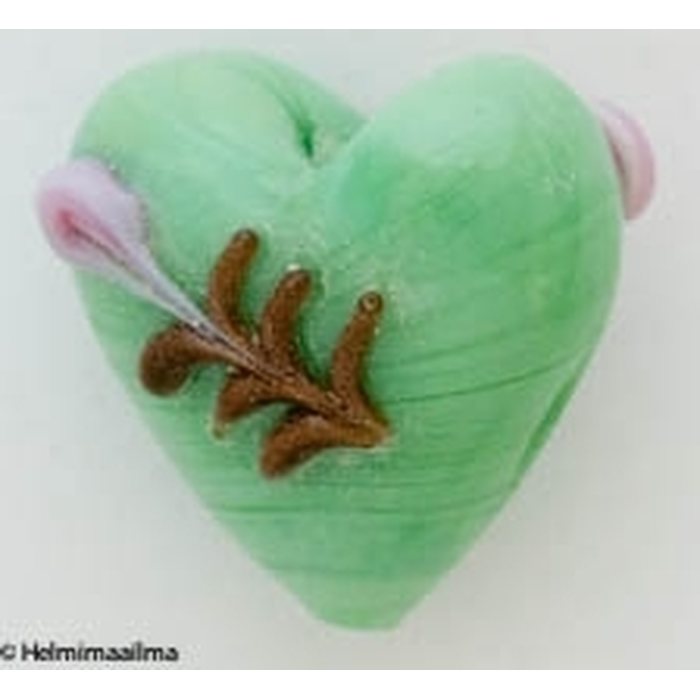 Lamppuhelmi sydän 20 mm kohokukalla vihreä, 1 kpl