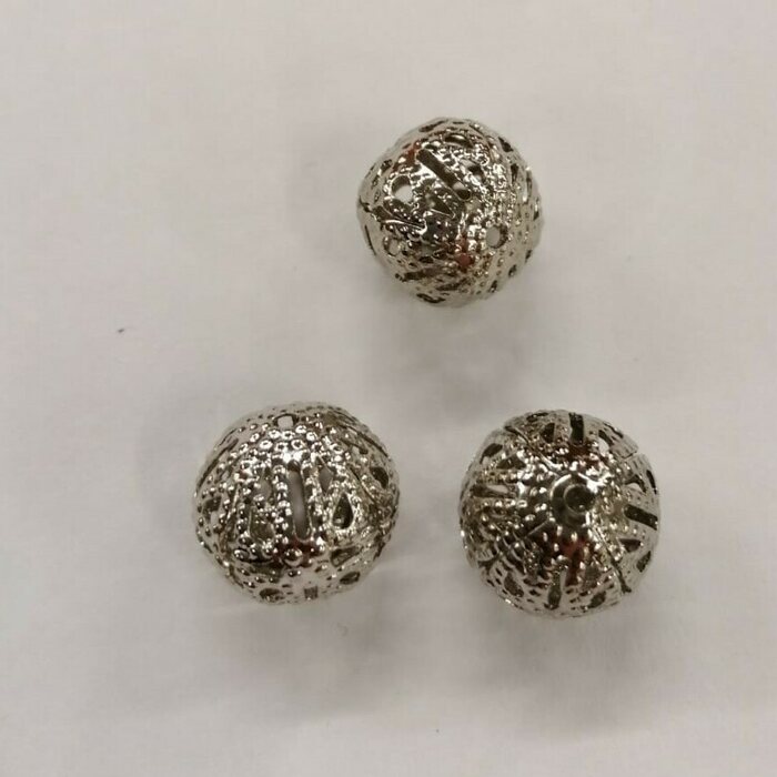 Metallihelmi filigree pallo hopeanvärinen 10 mm, 5 kpl