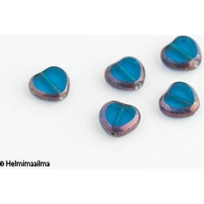 Tsekkiläinen lasihelmi sydän 8 mm, tummansininen kuparinvärinen reuna, 5 kpl